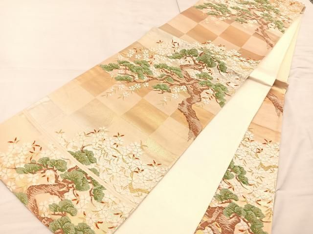 平和屋着物○六通柄袋帯 唐織 唐草松葉文 金銀糸 正絹 逸品