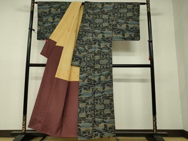 平和屋着物□本場大島紬 格子 正絹 逸品 AAAZ2897mf