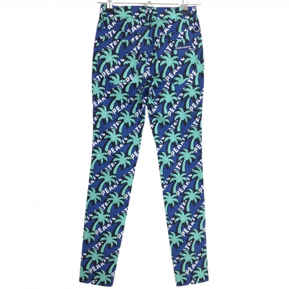 新品】パーリーゲイツ パンツ ネイビー×エメラルドグリーン ヤシの木柄