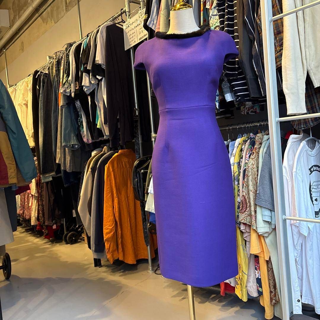 クリスチャン ディオール Christian DIOR ワンピース ミンク 無地 毛皮 パーティドレス dress 半袖 お呼ばれ デート オフィスカジュアル 食事会 可愛い お出かけ 上品