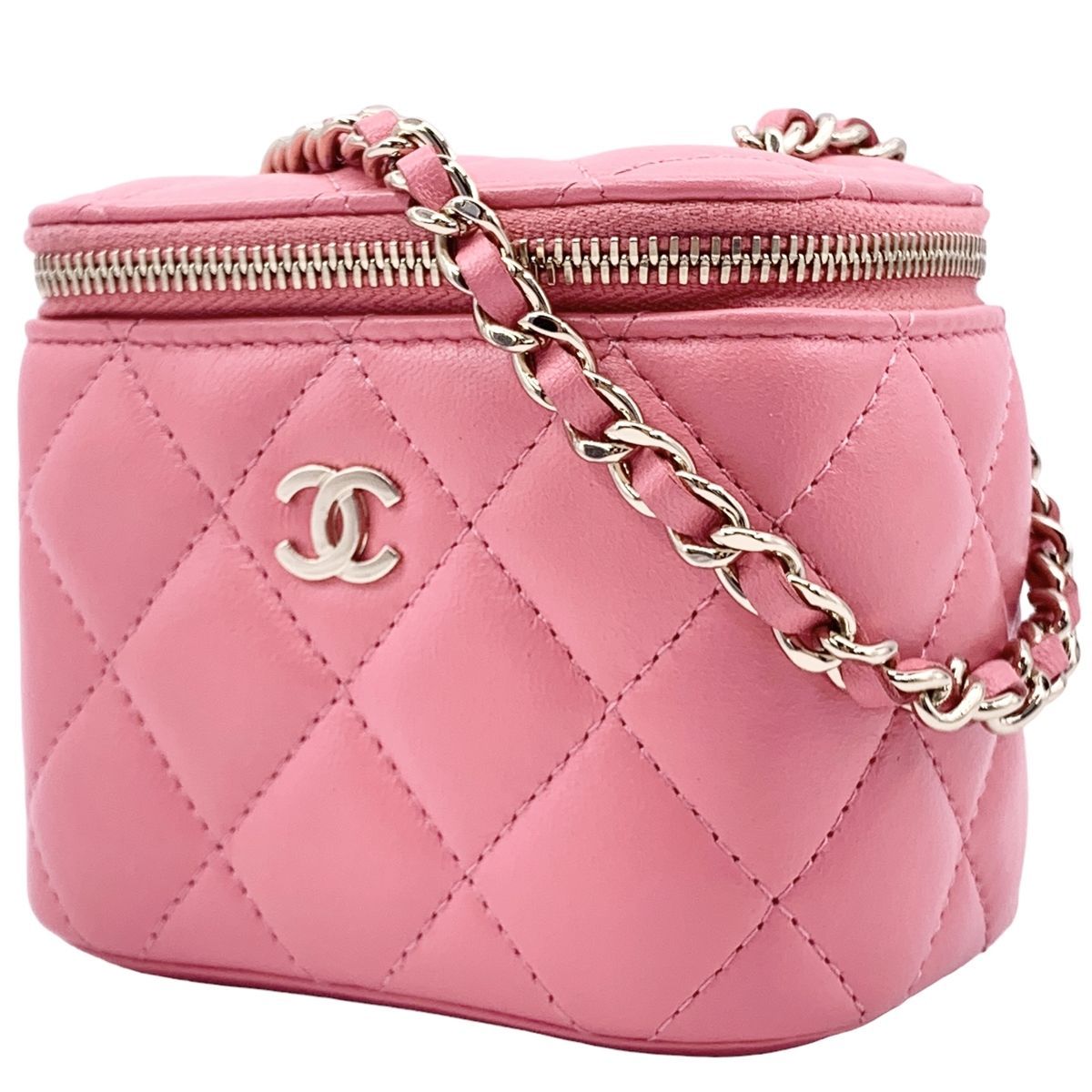 CHANEL シャネル ショルダーバッグ マトラッセ ミニバニティ チェーンバッグ ピンク ラムスキン 30番台 24007894 MK