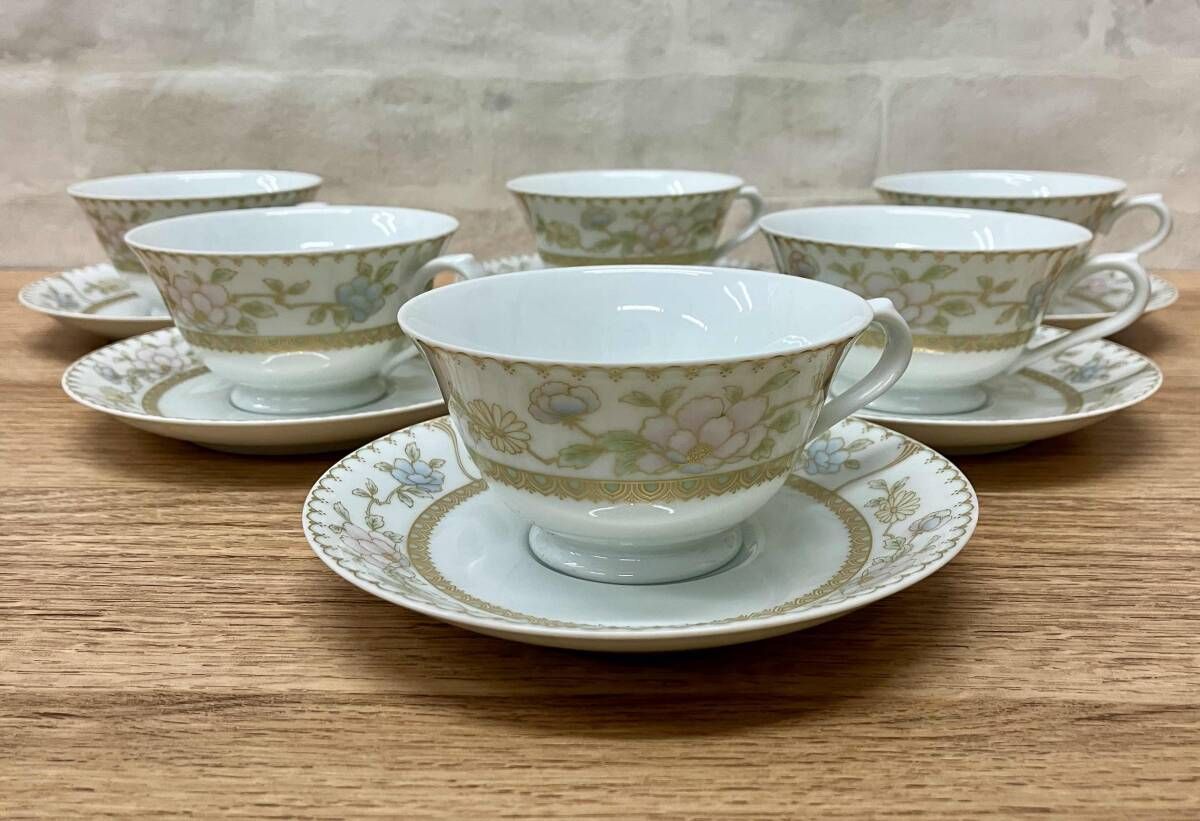 ★NORITAKE ノリタケEFFINGHAM カップ&ソーサー 6客セット 1953年 月桂樹 リボン 金印 N印