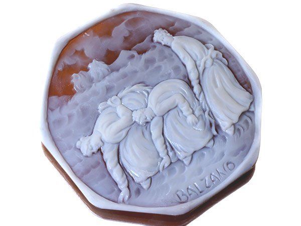 ジュエリー バルザーノ作 ミレー落穂拾い シェルカメオルース 45.2mm×44.2mm w5796o 送料無料