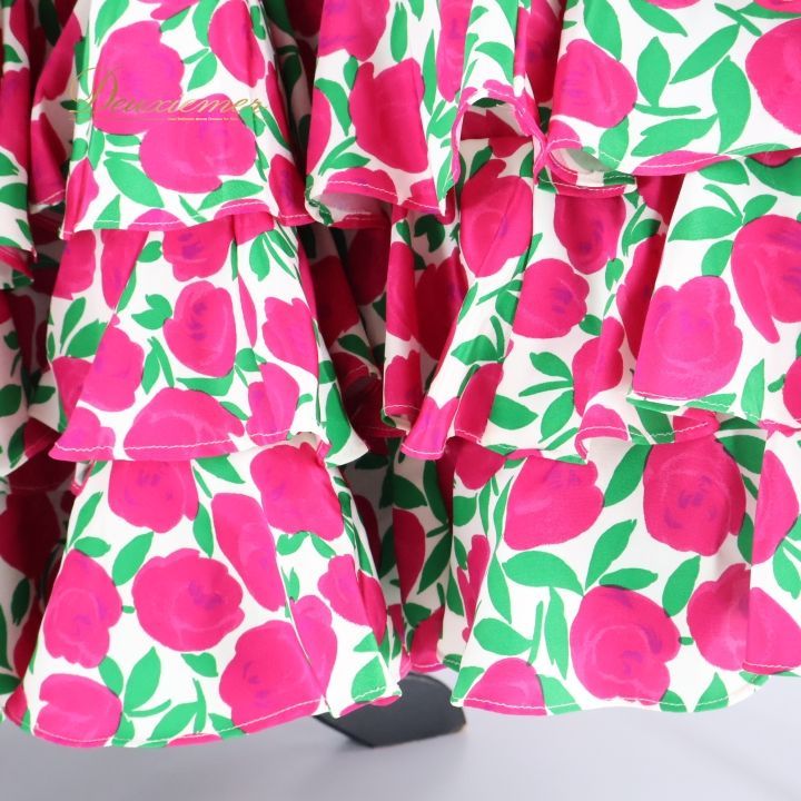 【ピラール•コルデロ】デザインワンピース　フラメンコ　コーラル水玉9段ボランテ ピラール•コルデロ】デザインワンピース フラメンコ コーラル水玉9段