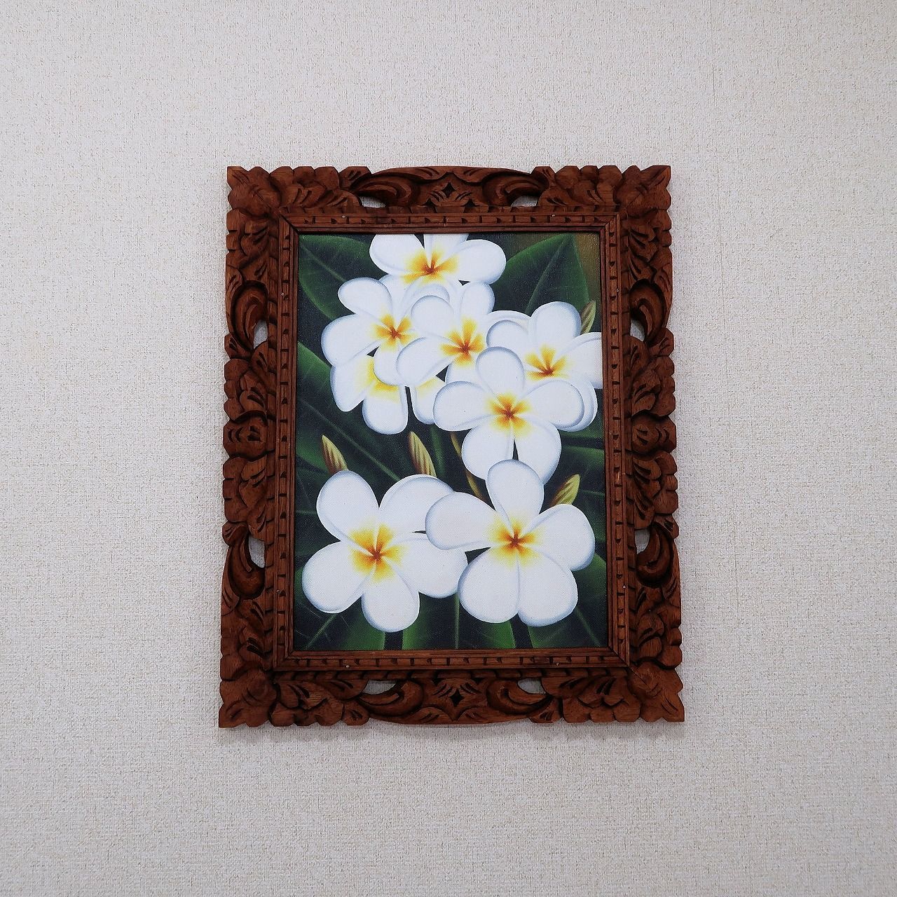 プルメリアの絵 ホワイト 42X52 絵画 花の絵 リゾート