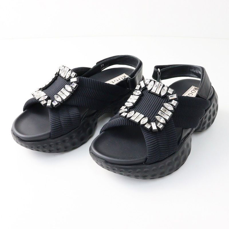 ロジェヴィヴィエ ヴィヴ ラン ストラス バックル　サンダル 39 良品 ロジェヴィヴィエ ROGER VIVIER VIV RUN ヴィヴラン ライト