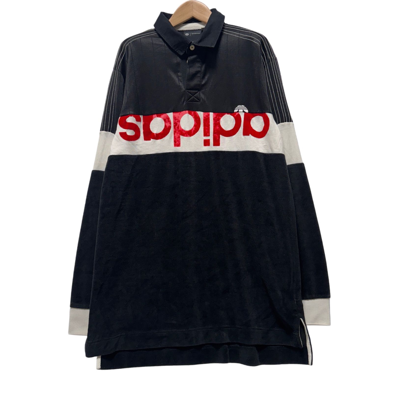 希少完売品 アレキサンダーワン adidas 長袖 ベロアポロ ネイビー adidas × alexander wang コラボ 長袖シャツ Mサイズ ベロア