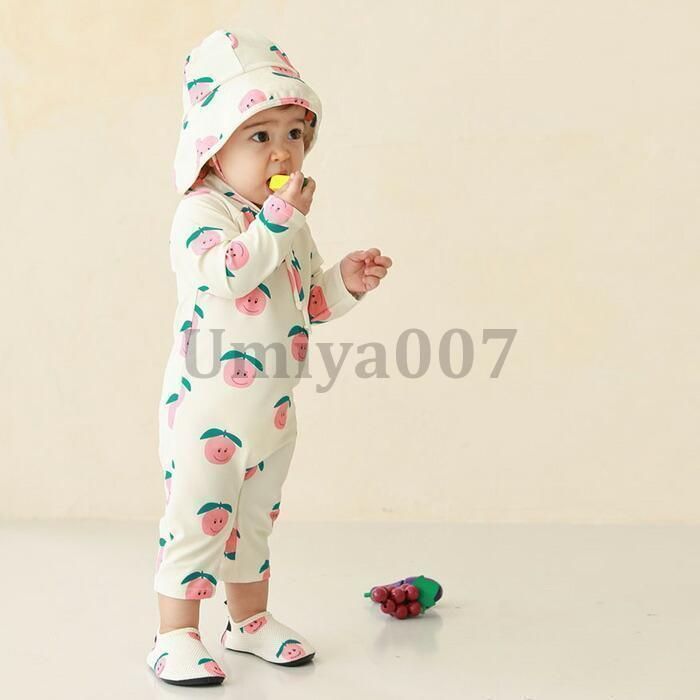  水着 ベビー ベビースイムウェア 女の子 ロンパース 赤ちゃん 長袖 男の子 子供 オールインワン 水遊び プール スクール キャップ付き kongban 70 サーフパンツ ボードショーツ 水着 水泳用品