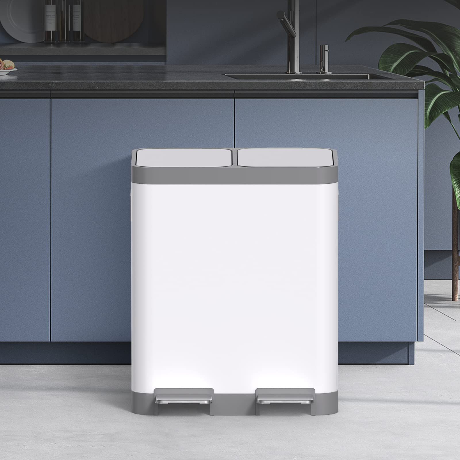 おしゃれ ごみ箱 ステンレス 2段 ゴミ箱 ペダル式 キッチン 消臭 ダストボックス 2 15 L 分別 大容量 長方形 生ごみ インナーバケット2つ 密閉 フタ付きゴミ箱 音無し 室内 オフィス ベランダ 白