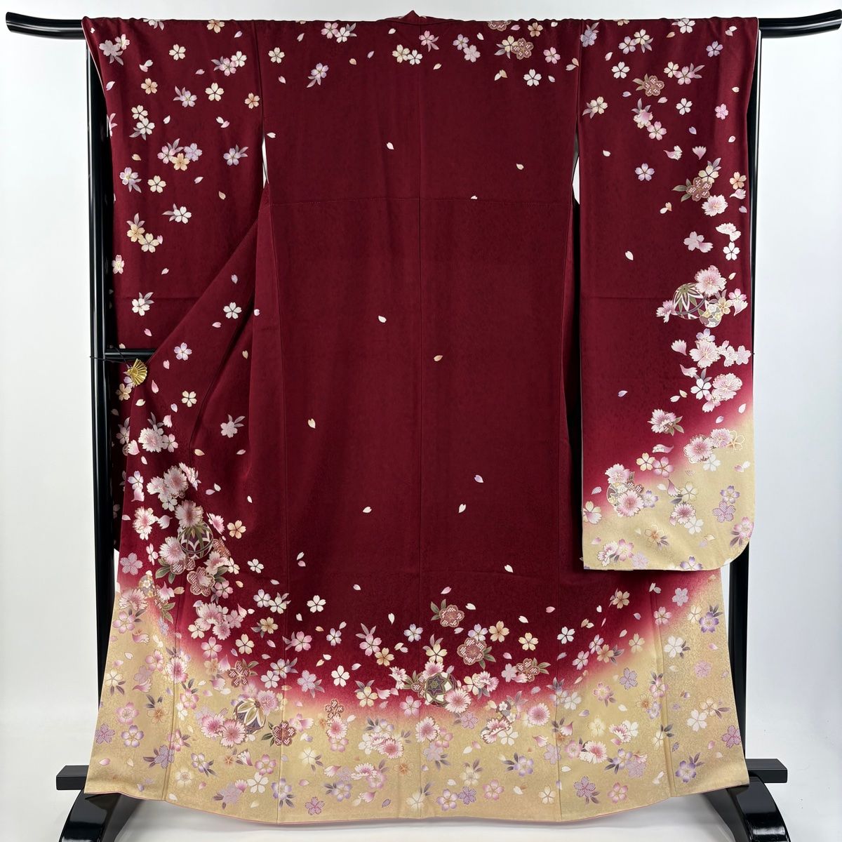 振袖 身丈164cm 裄丈68cm L 袷 花熨斗 亀甲 小売 金彩 染め分け 赤