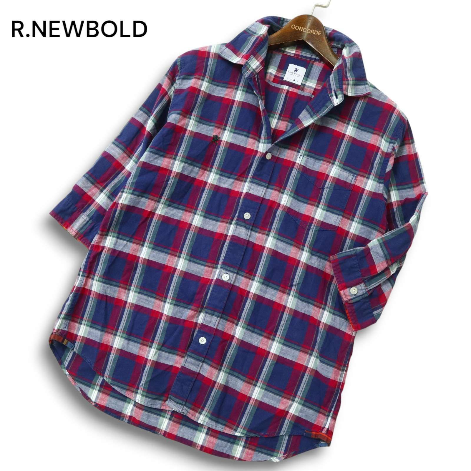 【R.NEWBOLD】長袖シャツ　柄シャツ　ポールスミス R.NEWBOLD ポールスミス 春夏 ロゴ刺繍☆ 7分袖 チェック シャツ