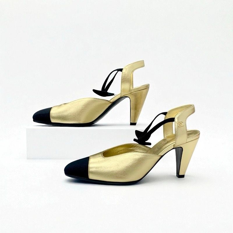 シャネル CHANEL パンプス 靴 シューズ レザー ゴールド ブラック