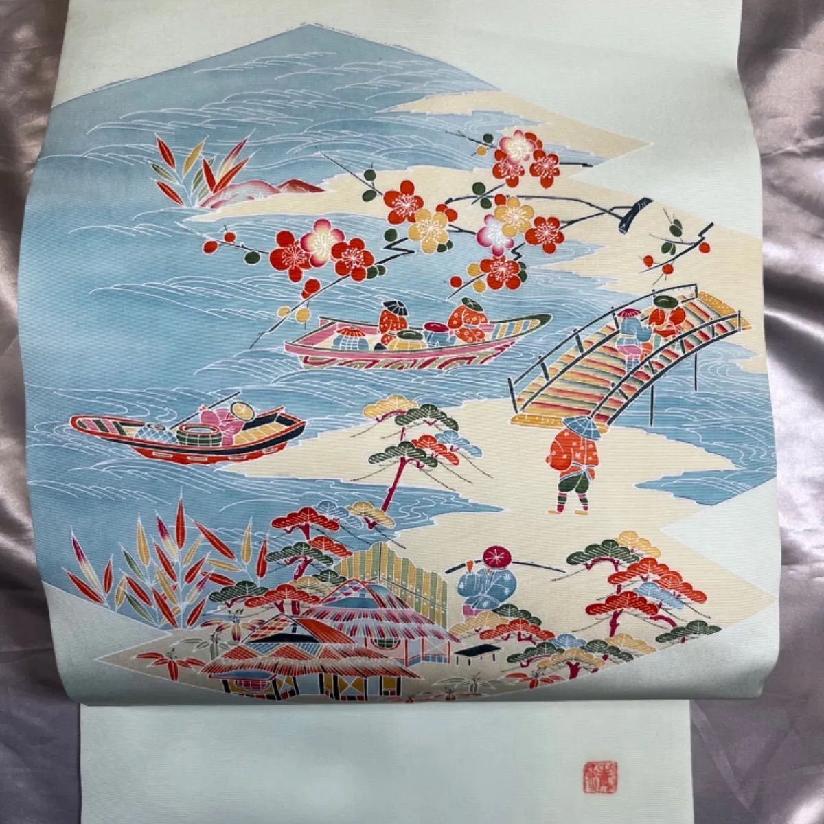 美品水色茶屋舟正絹名古屋帯☆千切屋☆(未使用) - メルカリ