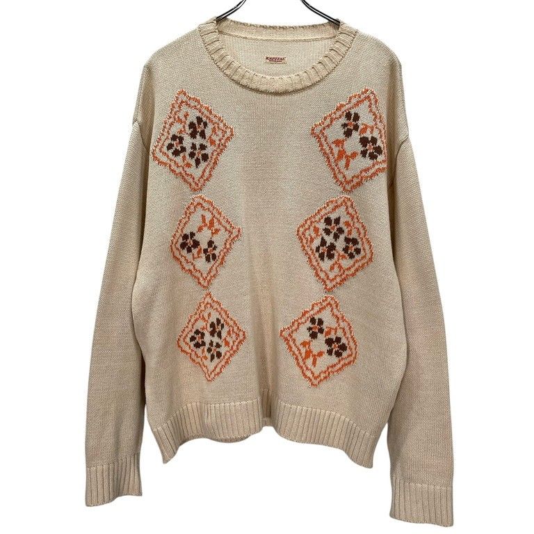 KAPITAL 24SS フローラル刺繍コットンクルーネックニット トップス セーター オーバーサイズ ビックシルエット K2402KN008
