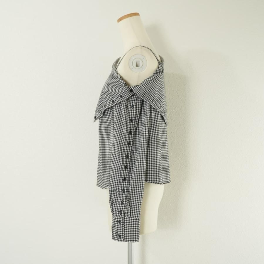 AMERI アメリ check one shoulder shirt チェック ワンショルダー シャツ ブラウス トップス 長袖 アメリ check one shoulder shirt チェック ワンショルダー