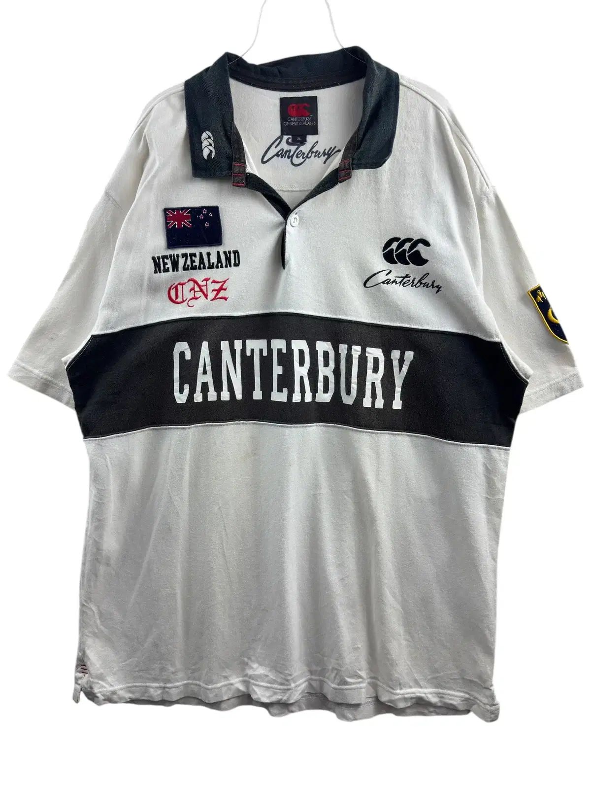 Scotland代表 Canterbury ラガーシャツ ホワイト/ネイビー CANTERBURY カンタベリー ラガーシャツ 紺 L ニュージーランド