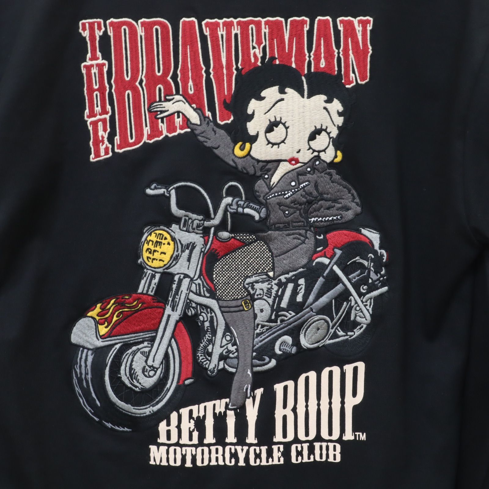 新品 大きいサイズ メンズ ベティ・ブープ ベティー ベティちゃん BETTY BOOP ザブレイブマン コラボ 長袖 Tシャツ 長袖Tシャツ ロンT  バイク柄 刺繍 ワッペン ユニセックス レディース 黒 ブラック XXL 3L