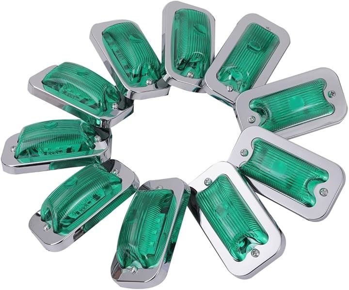 CustomDivine 互換品LED 24V 角型 サイド マーカー ランプ 10個セット 前開きタイプ ガラスレンズ ライト デコトラ トラック トレーラー バス ボート 軽トラ 汎用品(グリーン)