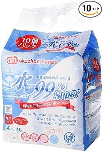 アカチャンホンポ 赤ちゃん本舗 水99％Super おしりふき 厚手タイプ 60枚x10個