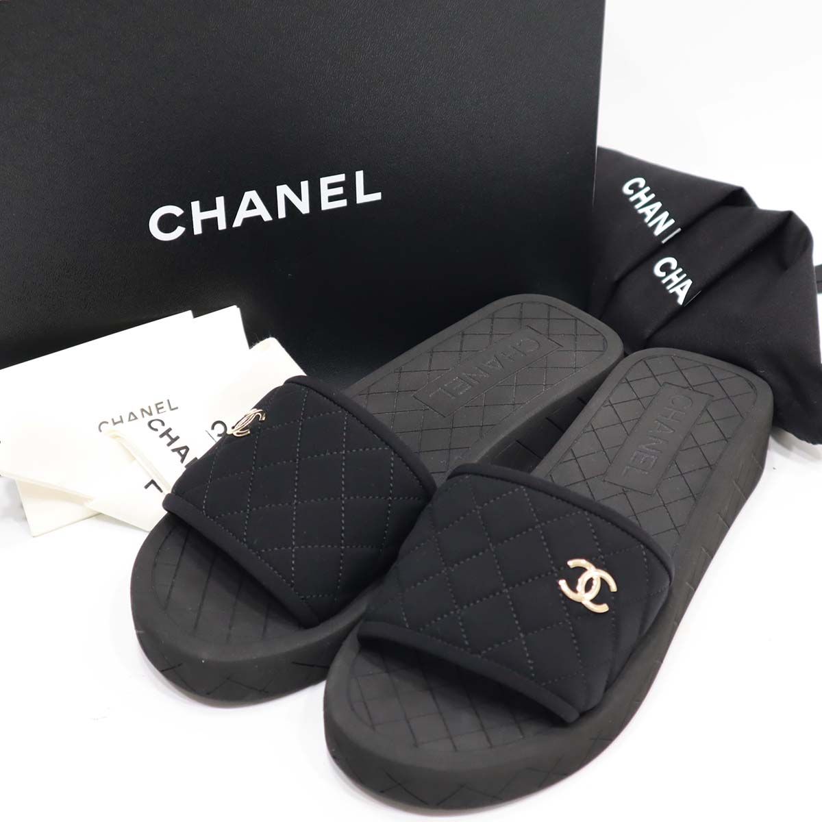 シャネル CHANEL マトラッセ サンダル 軽量 ブラック 23春夏 ココ ...