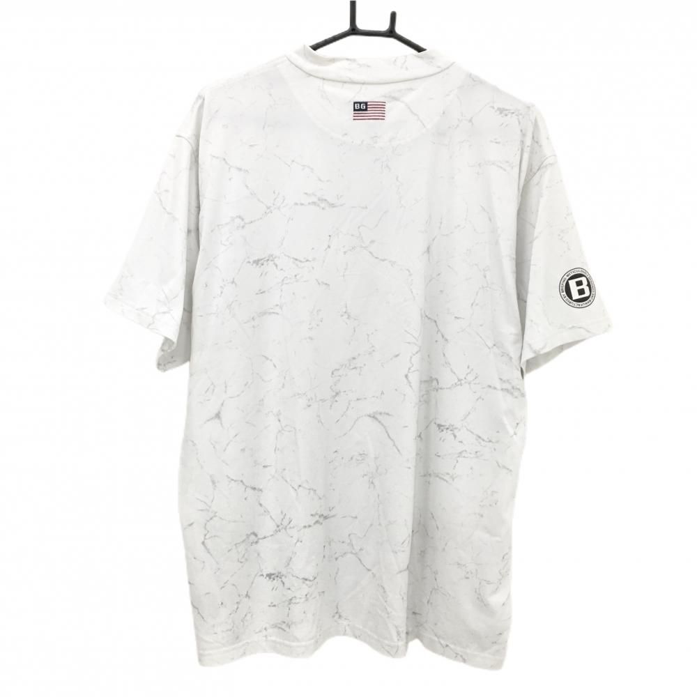 ブリーフィング 半袖ハイネックシャツ 白×ライトグレー 総柄 メンズ L ゴルフウェア モデル BRIEFING