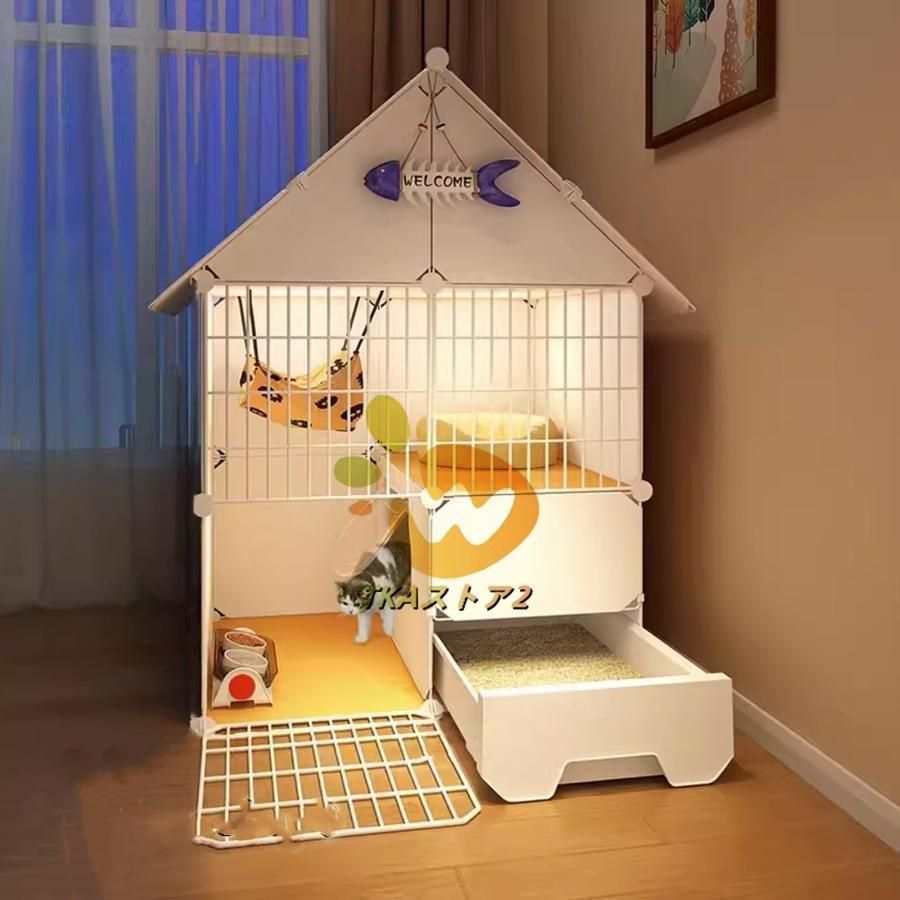 2|3段猫ケージエンクロージャー 猫トイレ付き 通気性フェンスパネル付き 猫ヴィラキャビネット ペットベビーサークル 猫小屋 クレートベビーサークル 1?2匹用