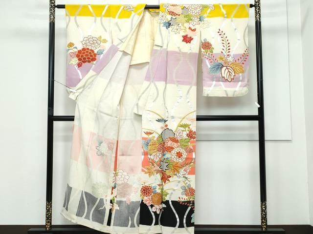 平和屋着物○訪問着 友禅 草花文 たたき染め 正絹 逸品 CAAW3840vf