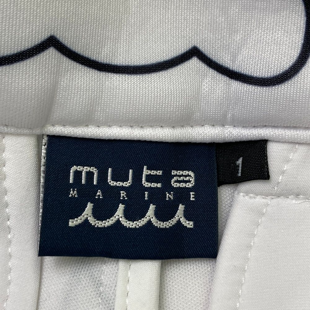 サイズ：1 MUTA MARINE ムータマリン  異素材切替 ストレッチロングパンツ ロゴ柄 ホワイト系 [240101482994] ゴルフウェア レディース ストスト サイズ：1 MUTA MARINE ムータマリン 異素材切替 ストレッチ