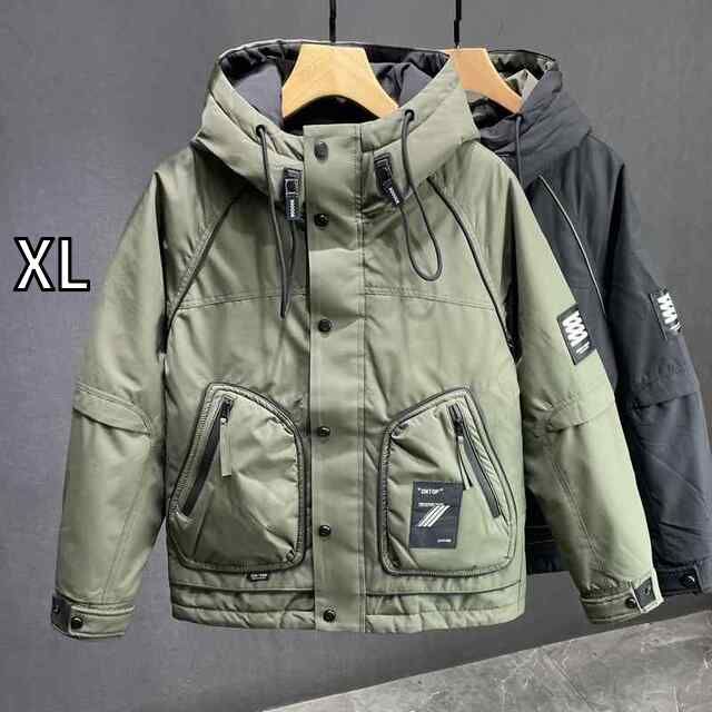 [XL]秋冬 コーデ メンズ 服 シンプル ファッション オシャレ 大人 かっこいい 大きいサイズ ストリート 紳士服 ワークウェア ダウン ジャケット アウター フード付き 暖かい トップス アメリカン