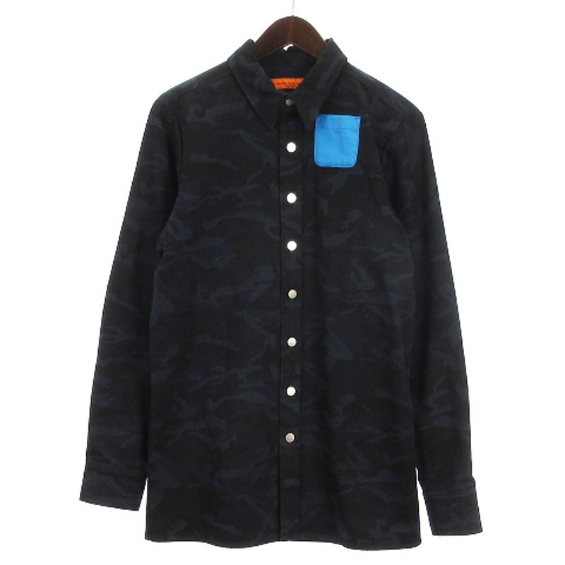 ラフシモンズ RAF SIMONS × STERLING RUBY シャツ ジャケット 長袖 カモフラ ネイビー系 46 M
