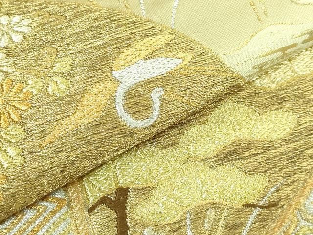 平和屋着物□極上 西陣 川島織物 六通柄 本袋帯 風景飛鶴松文 金銀糸  