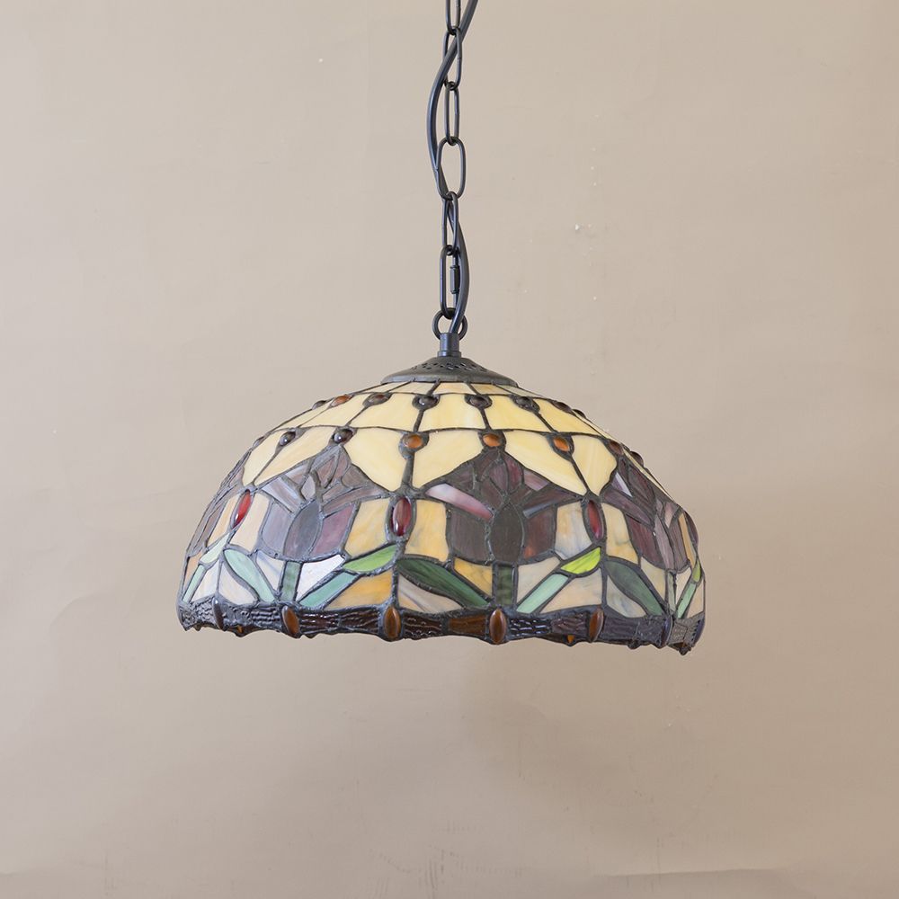 薔薇柄 ティファニー ペンダントランプ アンティーク調 【LED電球