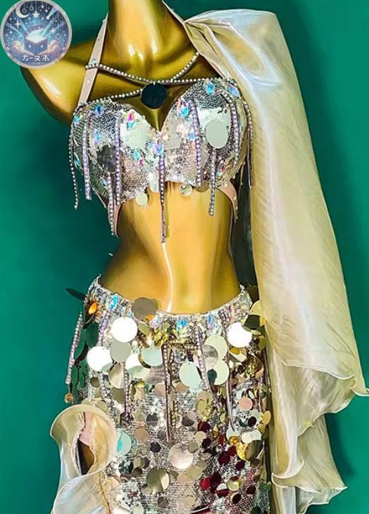 新品 未使用 新作 ベリーダンス オリエンタル衣装 インナー付 ゴールド