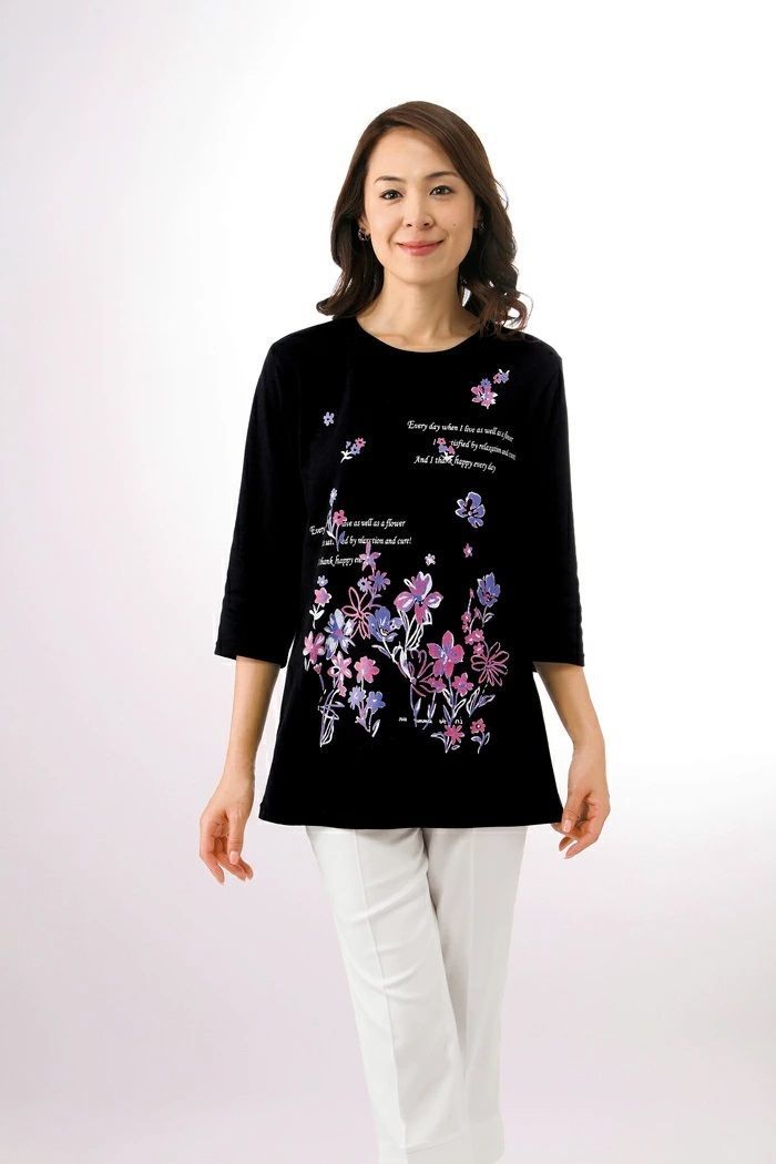 ☆ 3P ☆ Mサイズ ☆ 吸水速乾プリント７分袖Ｔシャツ３色組 プリントTシャツ レディース ７分袖Ｔシャツ レディースTシャツ 花柄 吸水速乾 ☆ 3P ☆ Mサイズ ☆ 吸水速乾プリント7分袖Tシャツ3色組