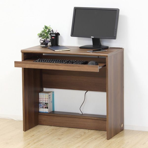 配線収納デスク フットレスト付 ウォールナット 組立式