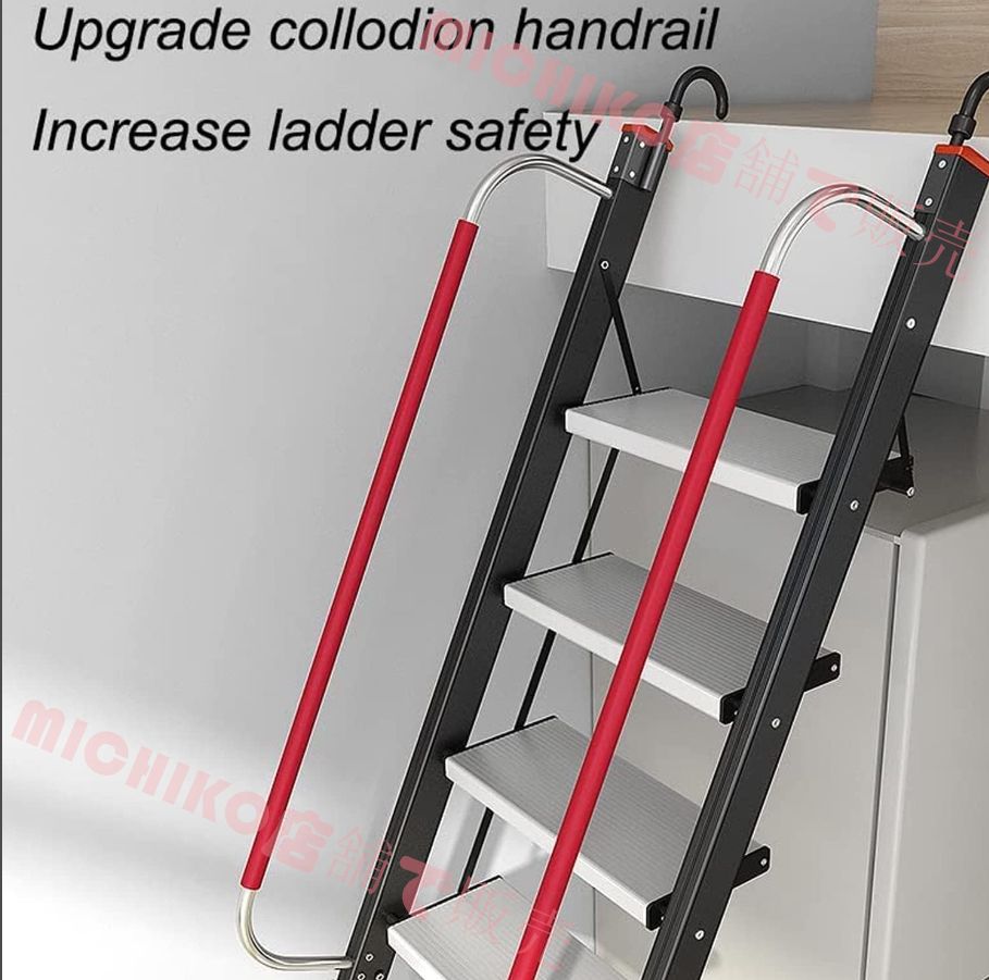 アームレスト付き折りたたみ式屋根裏はしご 2つの取り外し なフック付きの高い階段滑り止めゴム足ポータブルヘビーデューティ折りたたみはしご 10 Step