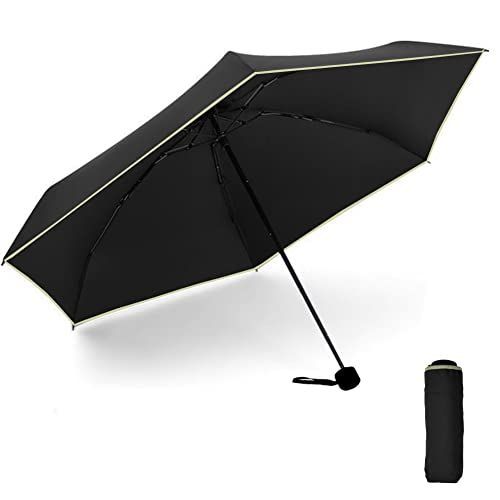 黒 MinniLove 超軽量ミニポケット傘 晴雨兼用 五つ折りたたみ傘 日傘 UVカット 収納袋付属 黒