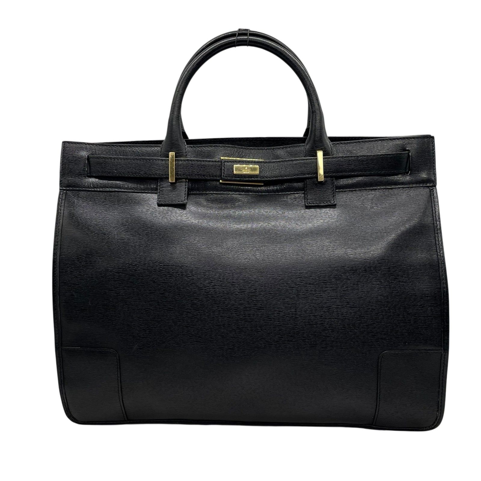 美品 GUCCI グッチ レザー ビジネスバッグ ブラック ゴールド