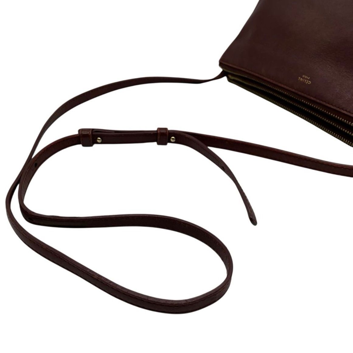 CELINE LARGE TRIO ショルダーバッグ レザー ボルドー 2277 - メルカリ