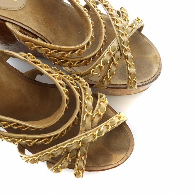 【CHANEL】シャネル　コルクウェッジ パテント サンダル ミュール CHANEL シャネル コルク ウェッジソール サンダル ブラックx
