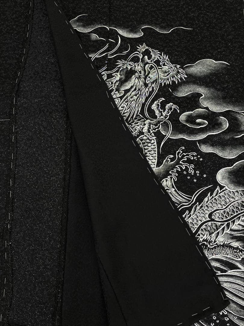 訪問着 未仕立て品 仮絵羽 銀通し 龍 正絹 八掛付き 大衆演劇 舞台衣装