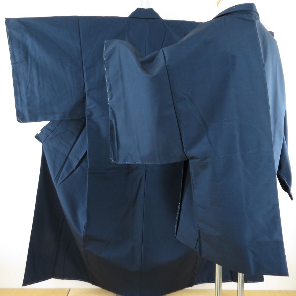 男着物 アンサンブル 紬 袷 紺色 正絹 男性用きもの メンズ 仕立て