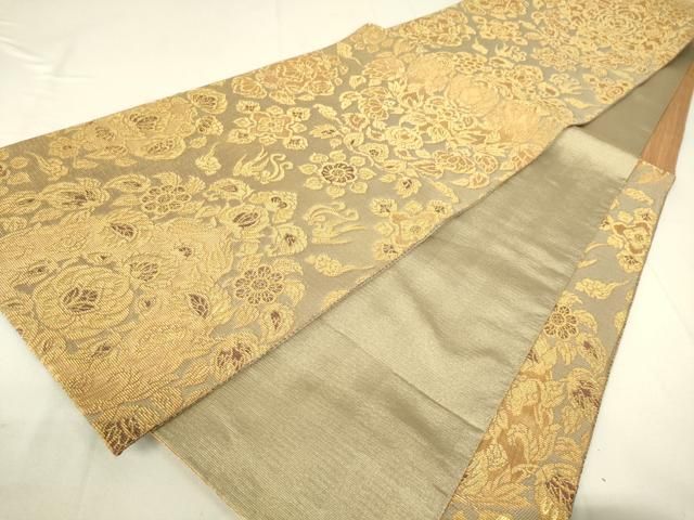 平和屋着物○六通柄袋帯 金華山織 洋花文 金糸 正絹 逸品
