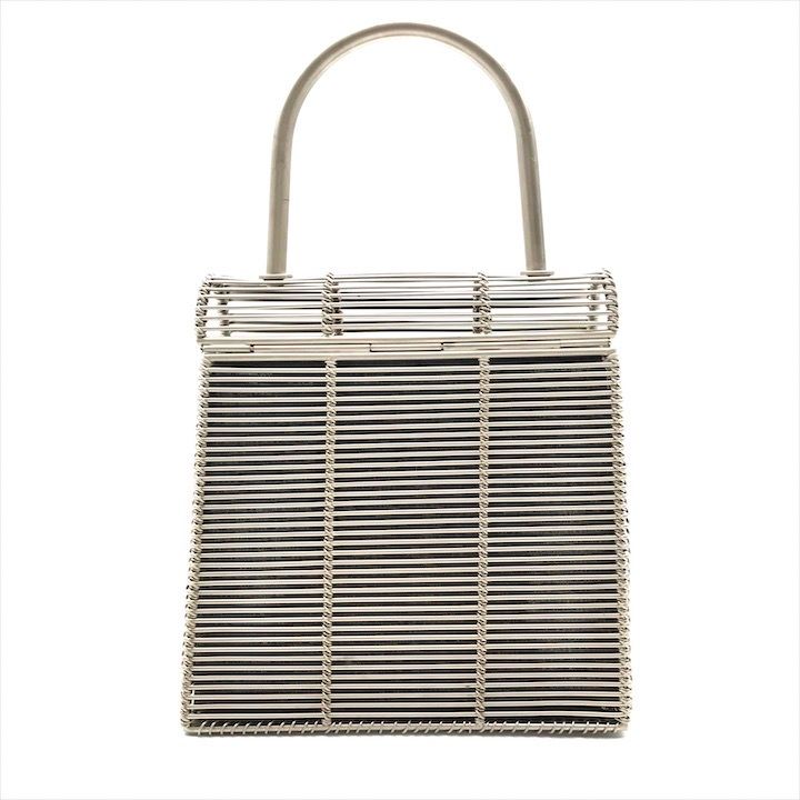 フェラガモバッグ 良品 Ferragamo フェラガモ 希少 ステンレス メタル ワイヤー