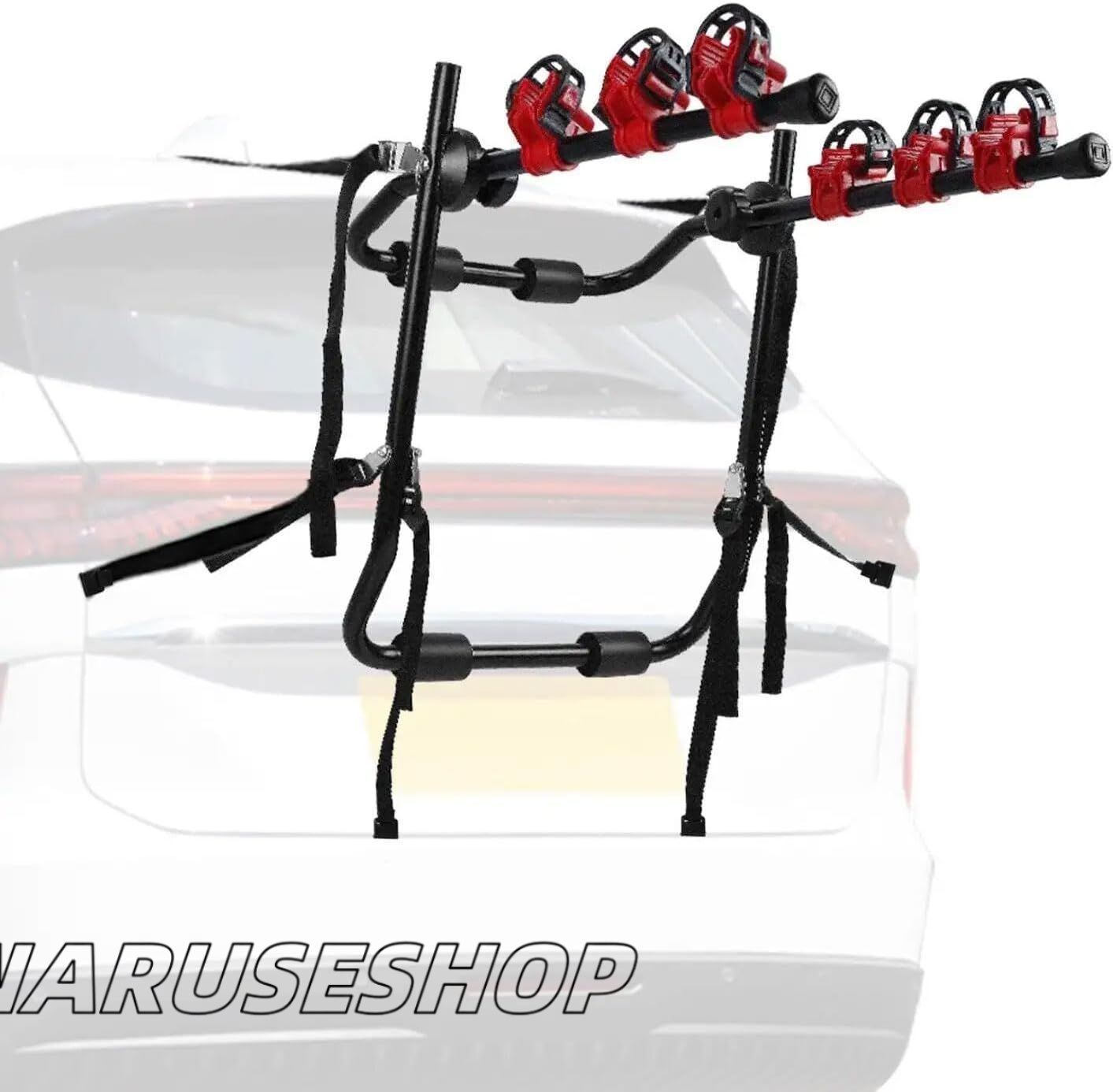 車用自転車ラック 折りたたみ式トランクパーキングラック シリコン引き紐付き 耐荷重45kg 自転車3台を持ち運べる 自転車収納ラック 車用自転車ラック、折りたたみ式トランクパーキングラック