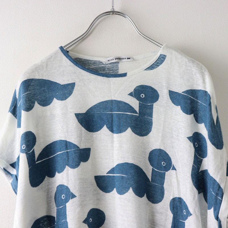  ミナペルホネン mina perhonen sea birds リネンレーヨンカットソー 40 ホワイト┃バード 鳥 トップス アンサンブル トップス