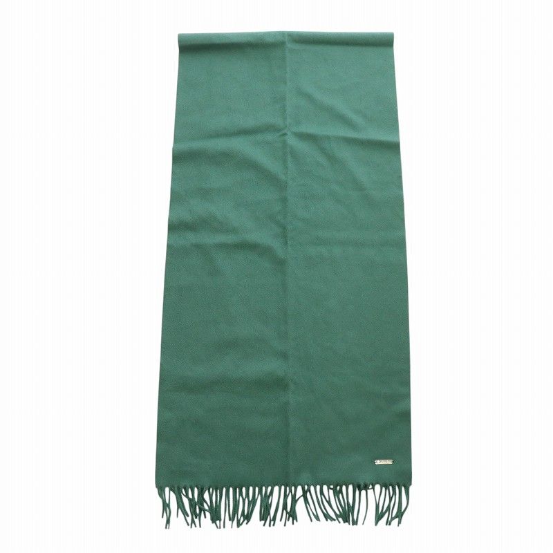 ロロピアーナ Loro Piana カシミヤ100％ マフラー ロゴプレート フリンジ 緑 グリーン GY11 |MQ