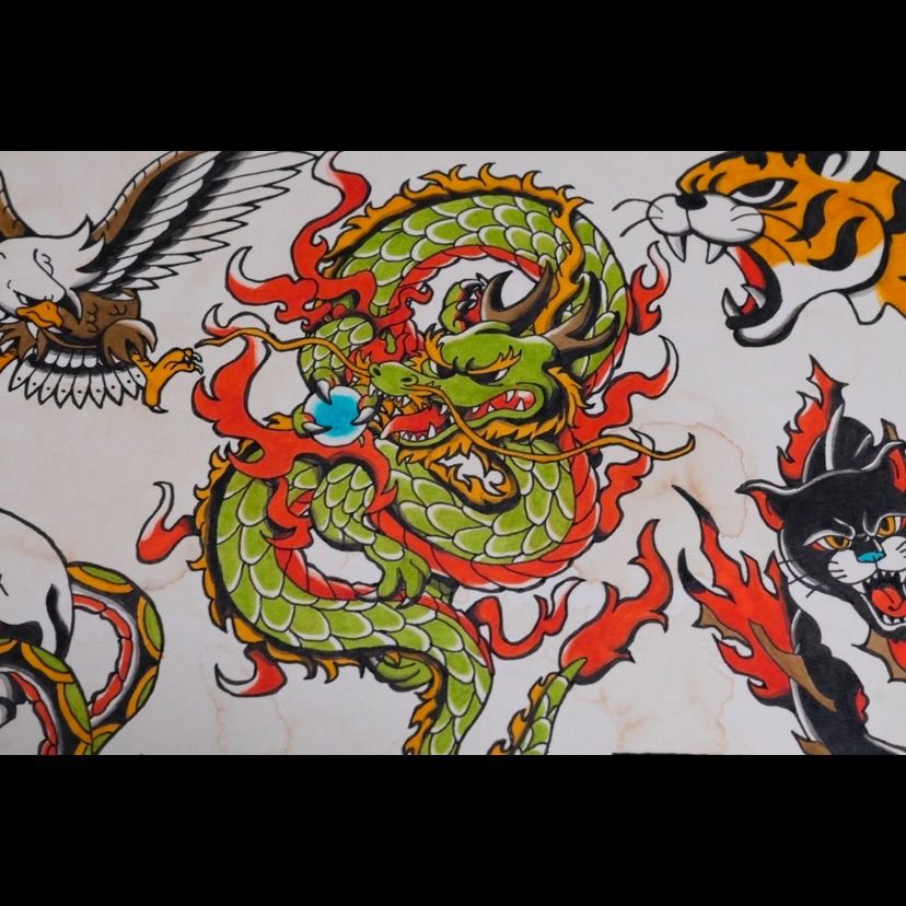 原画】 Beast タトゥーフラッシュ タトゥー oldschool tattoo