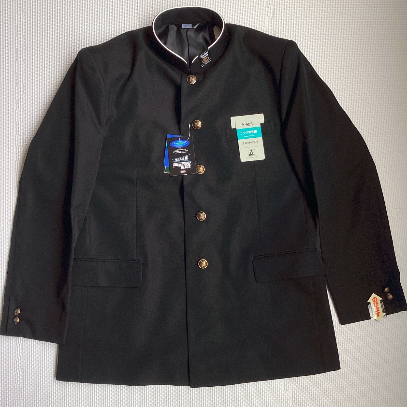 男子 学生服 上下セット 185A ラウンド 40057 Ｗ85 学生ズボン ノータック 股下フリー 41051 学ラン 詰襟 ポリエステル50％ 毛50％ NIKKE