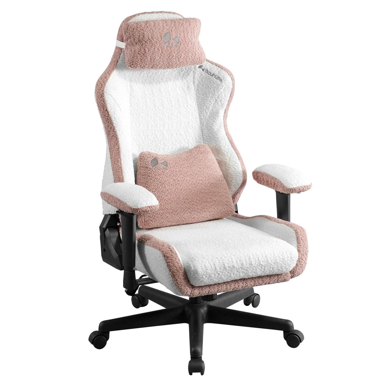 新着商品 ピンク 白 ホワイト デスクチェア オフィスチェア クッション ファブリック ポケットコイル ソファのような座り心地 ふわもこパイル生地 コンパクト 低座面 付き カバー 洗える G-220-WH ゲーミングチェア ガールズ バウヒュッテ Ba